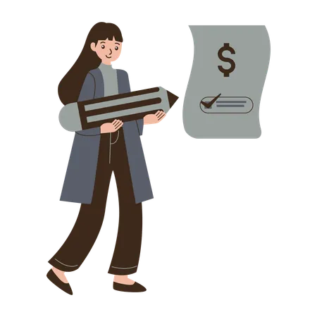 Businesswoman working on financial plan  Illustration