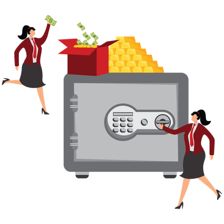 Businesswoman working on financial storage  Illustration