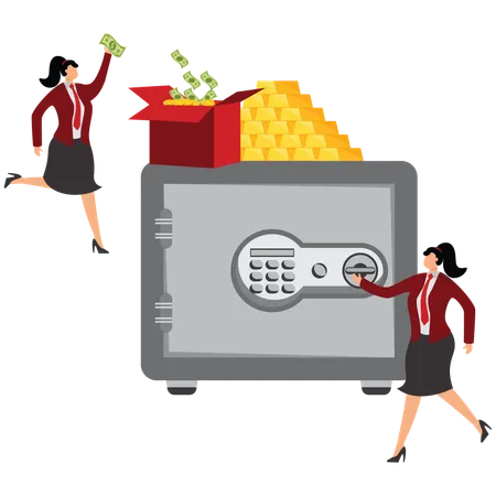 Businesswoman working on financial storage  Illustration