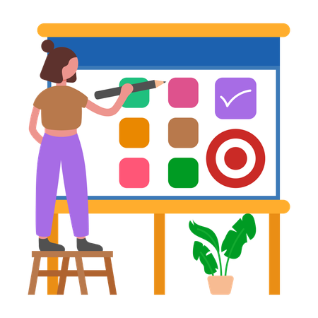 Businesswoman working on Goal Setting  Illustration