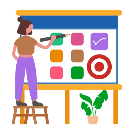 Businesswoman working on Goal Setting  Illustration