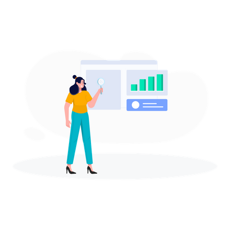 Businesswoman Working On Graph Analysis  Illustration