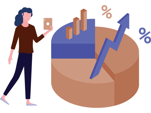 Businesswoman working on growth chart  Illustration