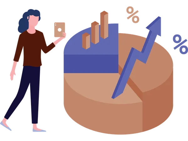 Businesswoman working on growth chart  Illustration