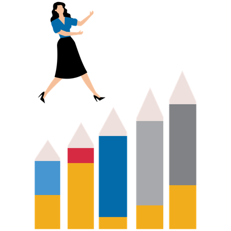 Businesswoman working on growth graph  Illustration