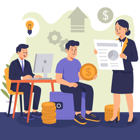 Businesswoman Working On Investment Portfolio  Illustration