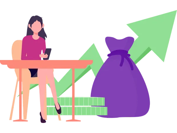 Businesswoman working on investment return  Illustration