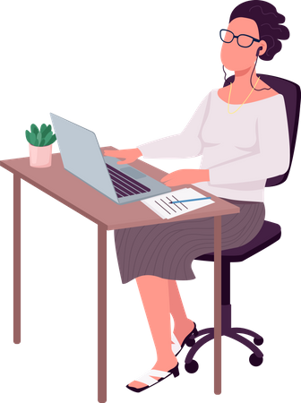 Businesswoman working on laptop  Illustration