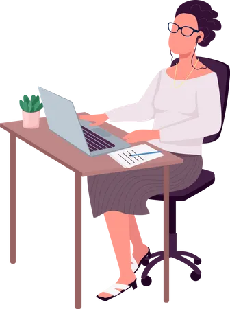 Manager At Laptop Semi Flat Color Vector Character Sitting Figure Full Body Person On White Workplace For Freelancer Isolated Modern Cartoon Style Illustration For Graphic Design And Animation Illustration