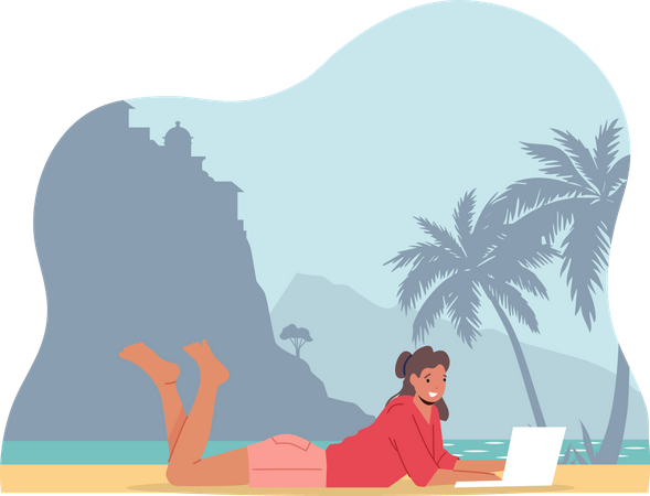 Businesswoman working on laptop Illustration