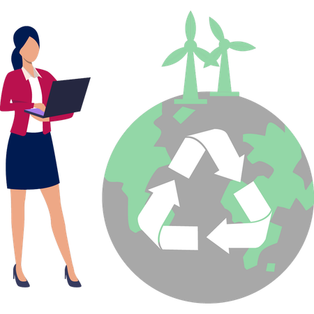 Businesswoman working on laptop about global recycle environment  Illustration