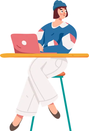 Businesswoman working on laptop  Illustration