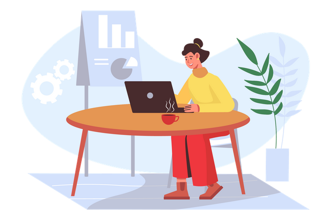 Businesswoman working on laptop  Illustration