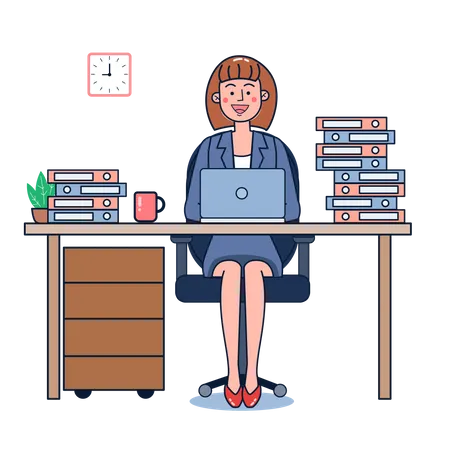 Businesswoman working on laptop  Illustration