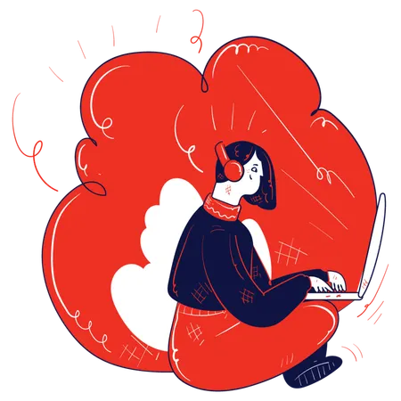 Businesswoman working on laptop  Illustration