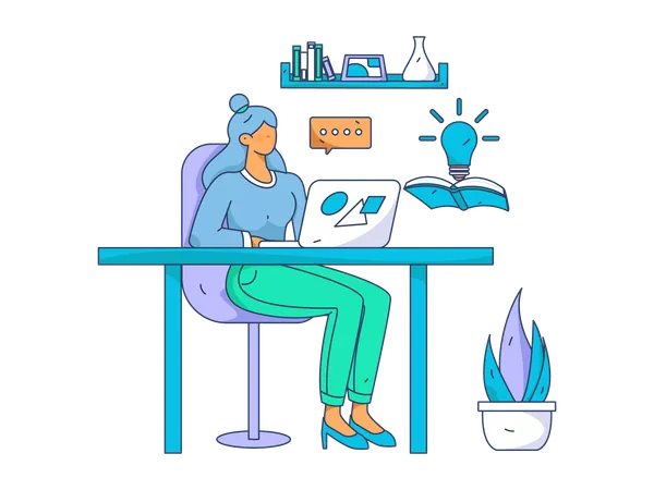 Businesswoman working on laptop  Illustration