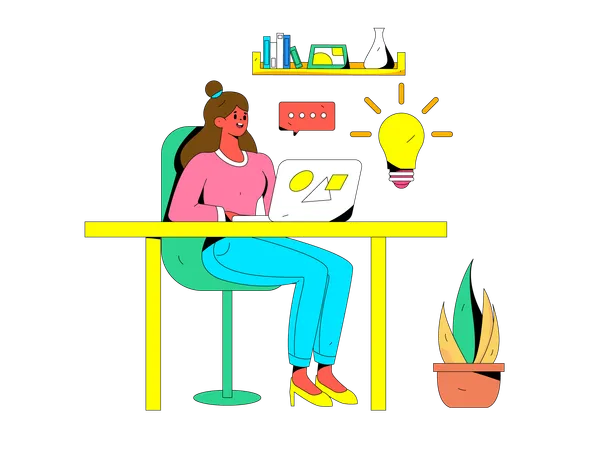 Businesswoman working on laptop  Illustration