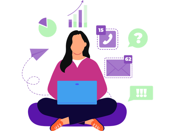 Businesswoman working on laptop  Illustration