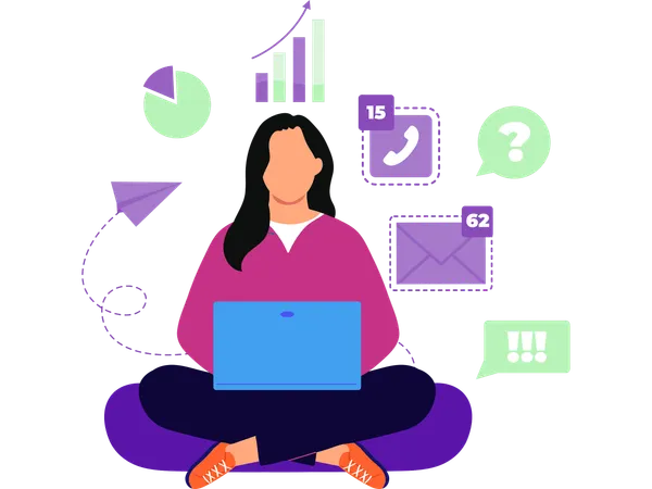 Businesswoman working on laptop  Illustration