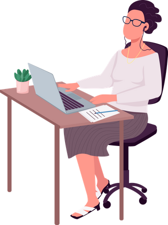 Businesswoman working on laptop  Illustration