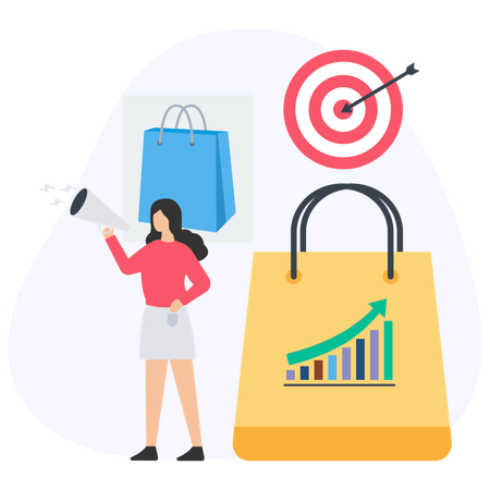 Businesswoman working on market target  Illustration