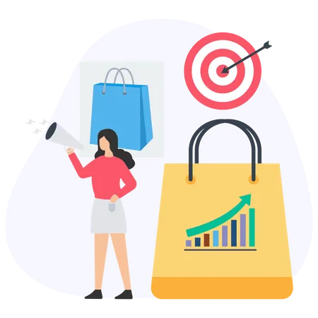 Businesswoman working on market target  Illustration