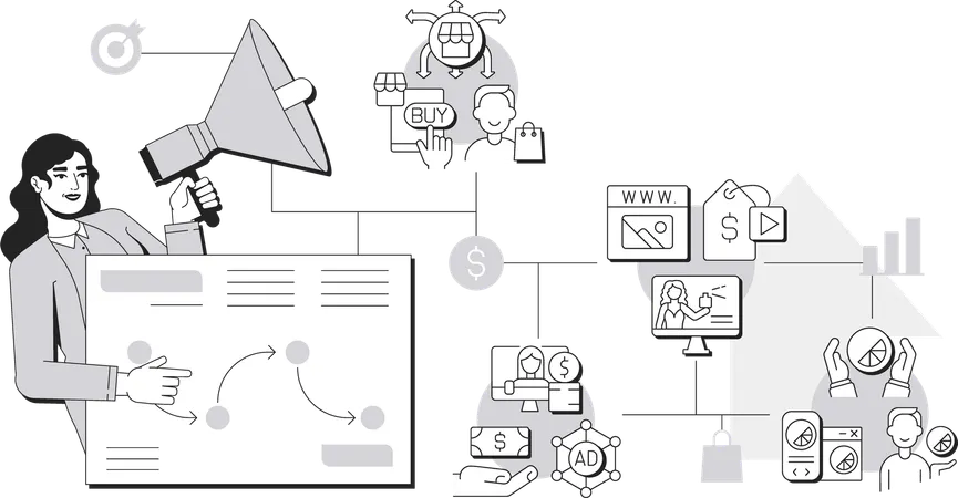 Businesswoman working on Marketing strategy  Illustration