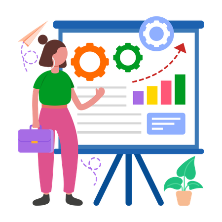 Businesswoman working on Marketing Strategy  Illustration