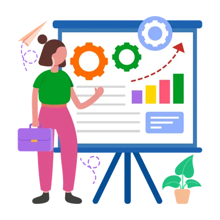 Businesswoman working on Marketing Strategy  Illustration