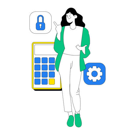 Businesswoman working on mobile security  Illustration