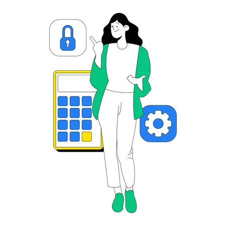 Businesswoman working on mobile security  Illustration