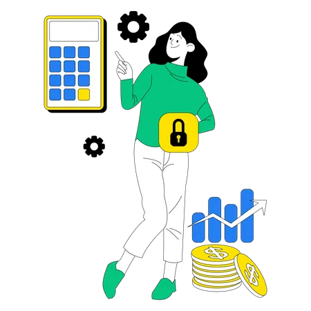 Businesswoman working on mobile security  Illustration