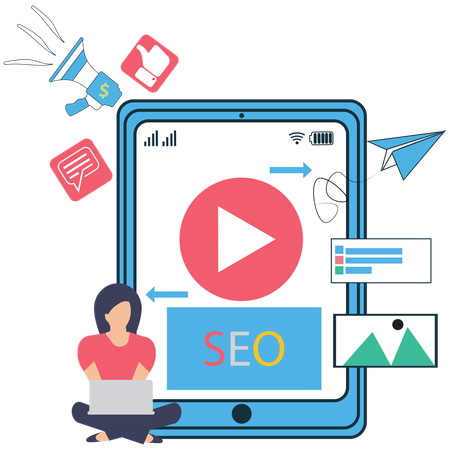 Businesswoman working on Mobile SEO Optimisation  Illustration