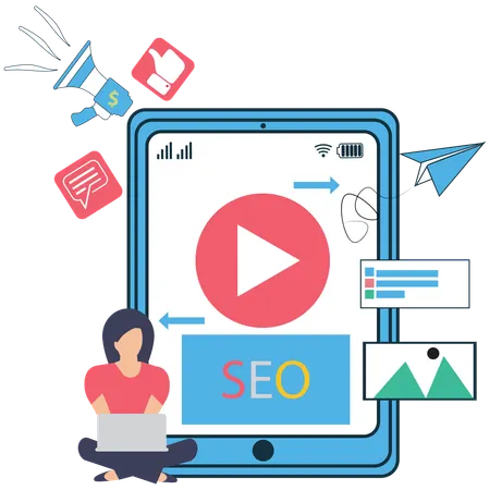 Businesswoman working on Mobile SEO Optimisation  Illustration