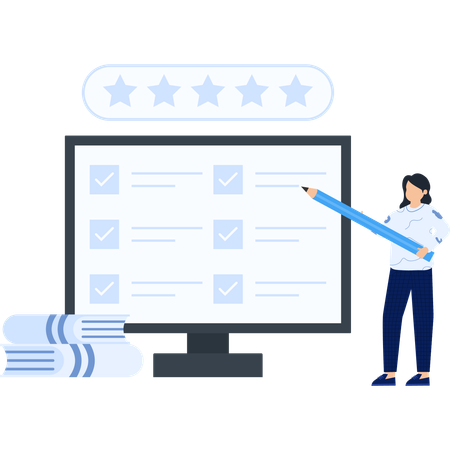 Businesswoman working on online check mark  Illustration