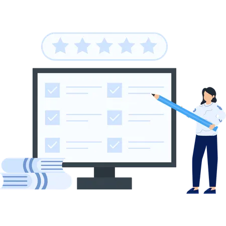 Businesswoman working on online check mark  Illustration