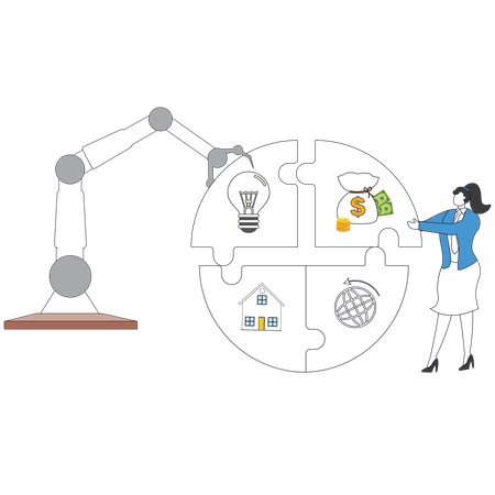 Businesswoman working on online puzzle  Illustration