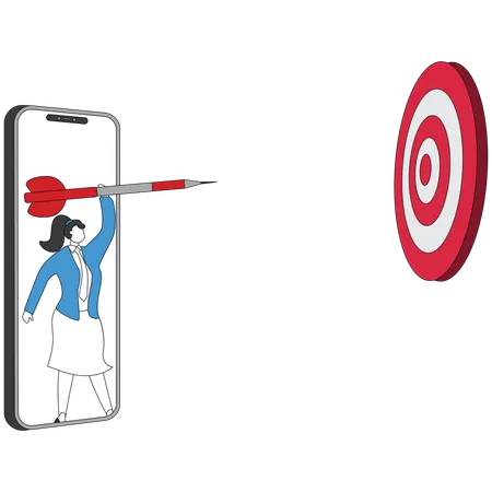 Businesswoman working on online target  Illustration