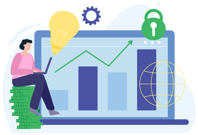 Businesswoman working on Online Trading Platform  Illustration