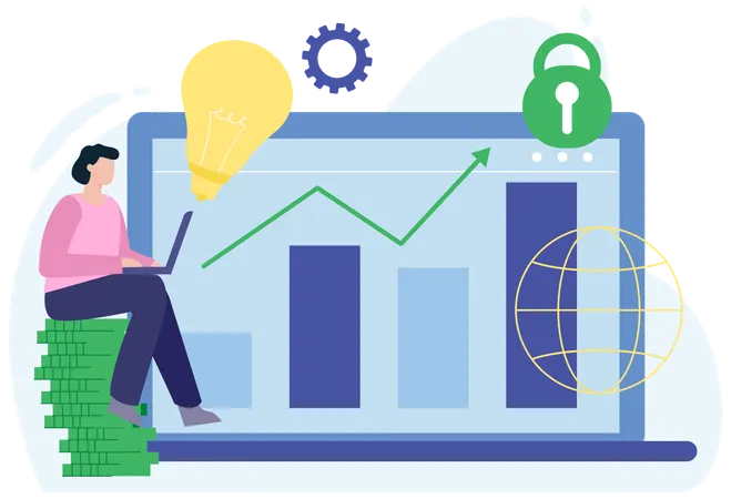 Businesswoman working on Online Trading Platform  Illustration