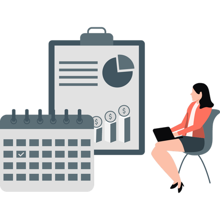 Businesswoman working on pie chart clipboard  Illustration