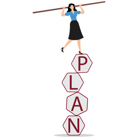 Businesswoman working on plane balancing  Illustration