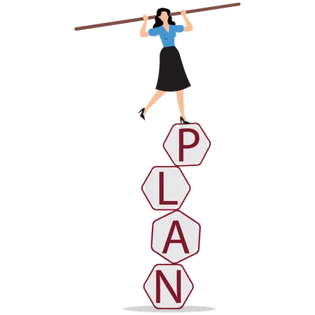 Businesswoman working on plane balancing  Illustration