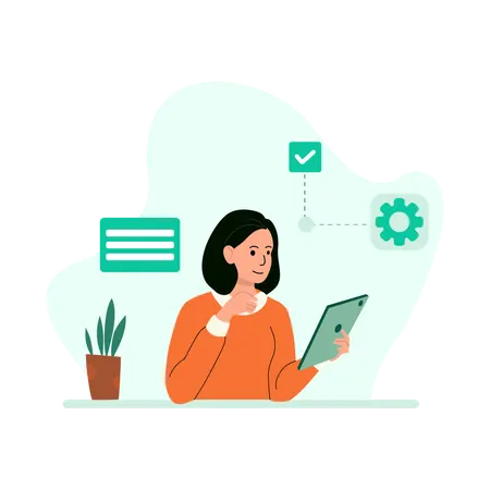 Businesswoman working on planning and development  Illustration
