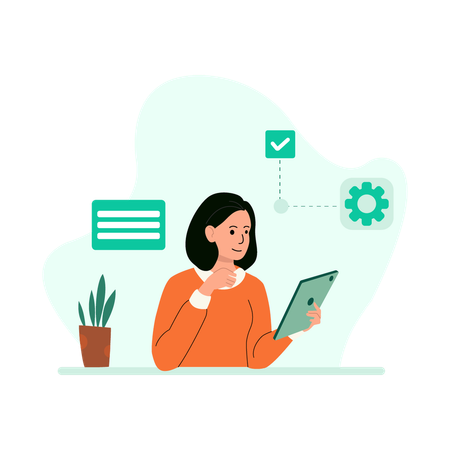 Businesswoman working on planning and development Illustration