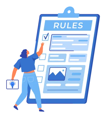 Businesswoman working on rules checklist  Illustration