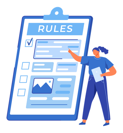 Businesswoman working on rules checklist Illustration