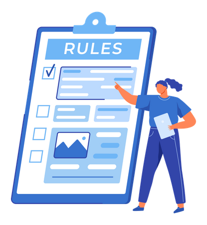 Businesswoman working on rules checklist  Illustration