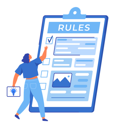 Businesswoman working on rules checklist  Illustration