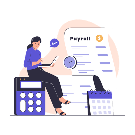 Businesswoman working on salary payroll  Illustration